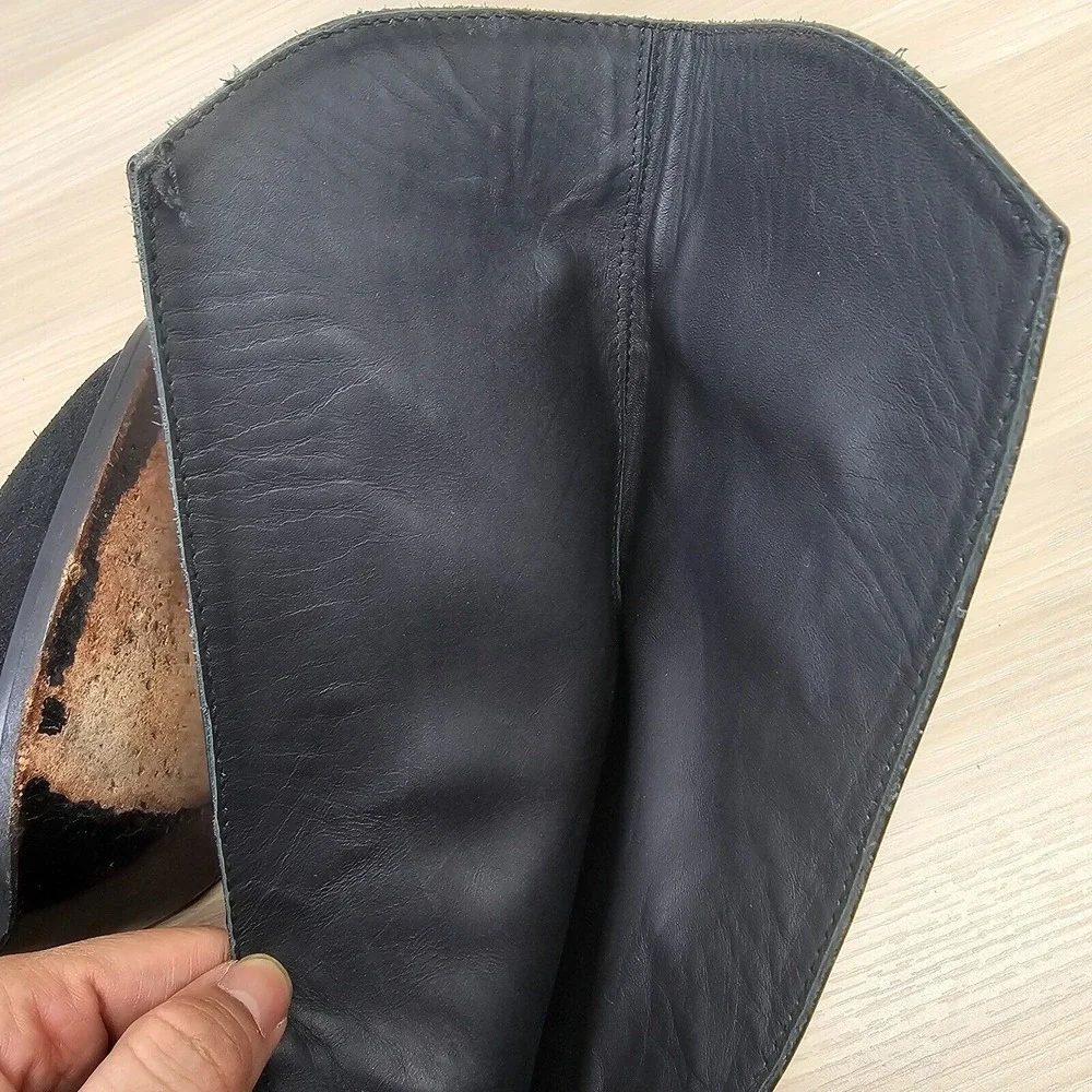 MAJE‎ Edgy Over The Knee Boots Womens 6.5 Black Suede Leather Rock Chic Giuliana